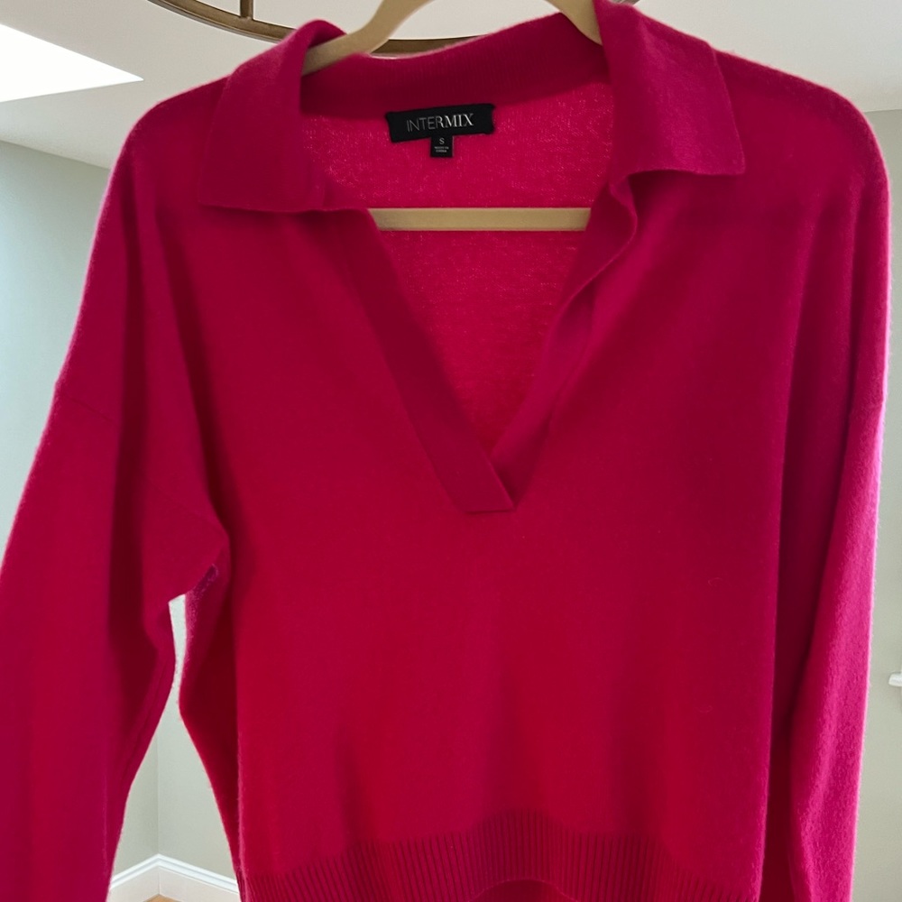 Intermix Hillary Cashmere Polo Sweater in Pink